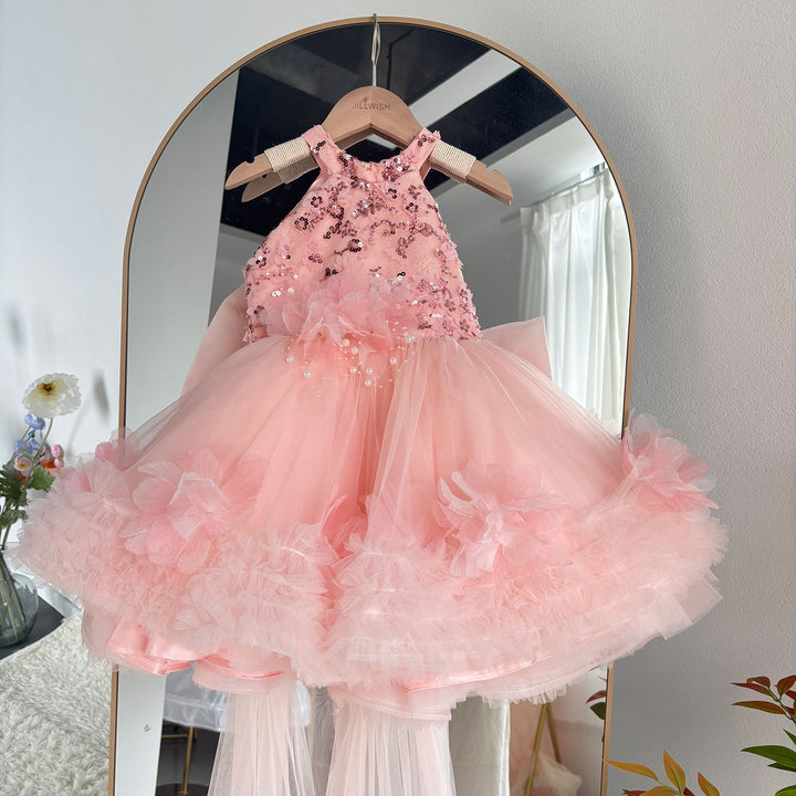 Sparkly Sage Green Princess Dress for Girls 3D Floral Party Dress J873B