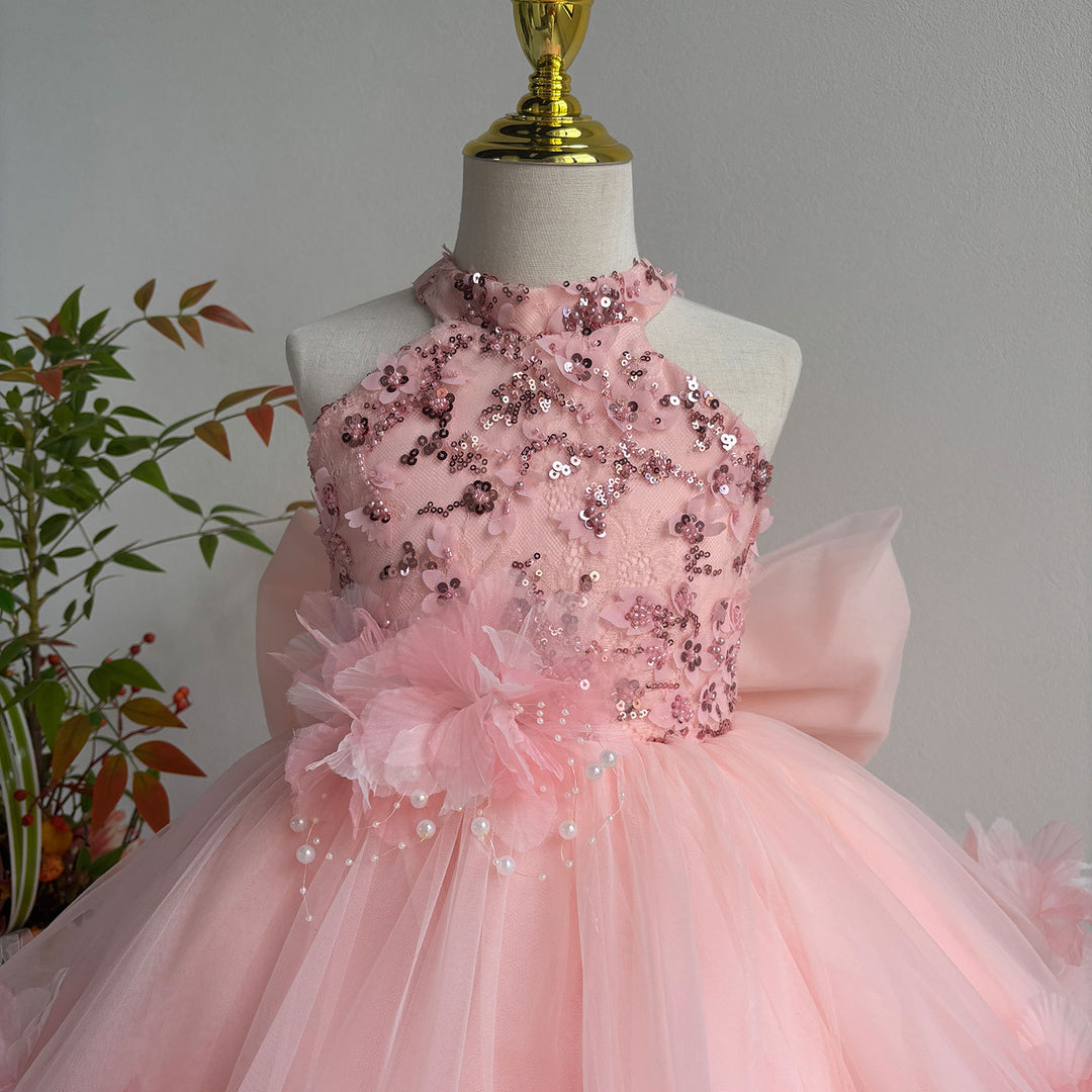 Sparkly Sage Green Princess Dress for Girls 3D Floral Party Dress J873B