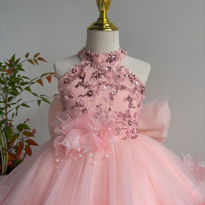Sparkly Sage Green Princess Dress for Girls 3D Floral Party Dress J873B