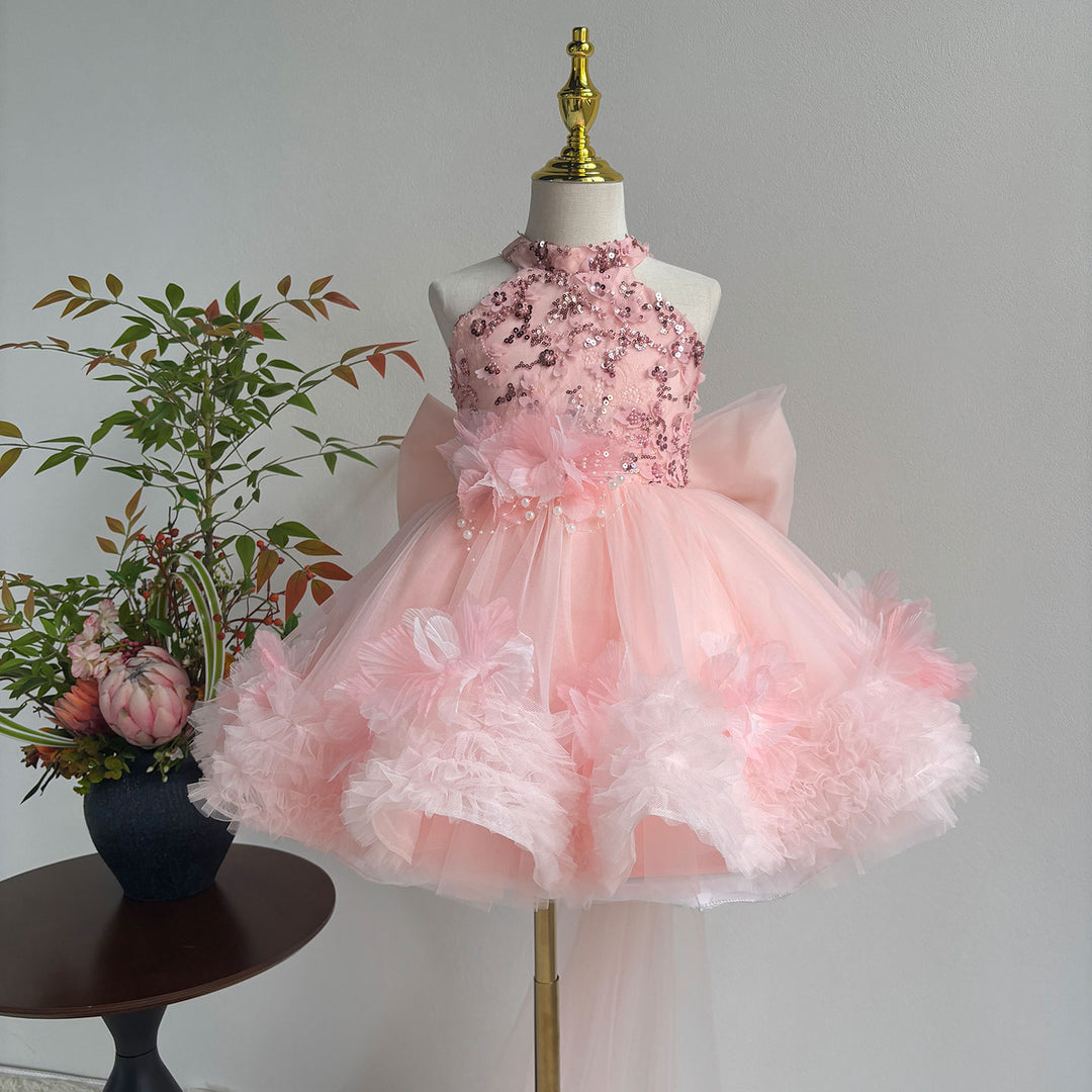 Sparkly Sage Green Princess Dress for Girls 3D Floral Party Dress J873B