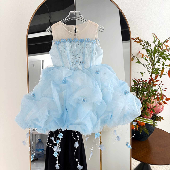 Blue Puffy Tulle Flower Girl Dress for Girls Party Dress J902