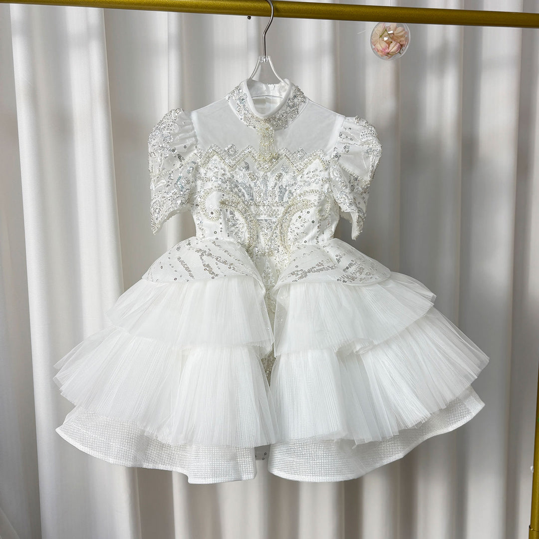 Saprkly Pink Flower Princess Girl Dress for Kids Wedding Party J782