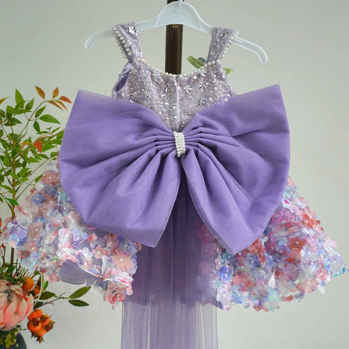 Luxury Purple Flower Girl Dress with Ombre Sequin Bodice 3D Floral Tulle Girls Pageant Gown with Long Train D285B