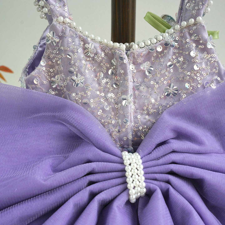 Luxury Purple Flower Girl Dress with Ombre Sequin Bodice 3D Floral Tulle Girls Pageant Gown with Long Train D285B