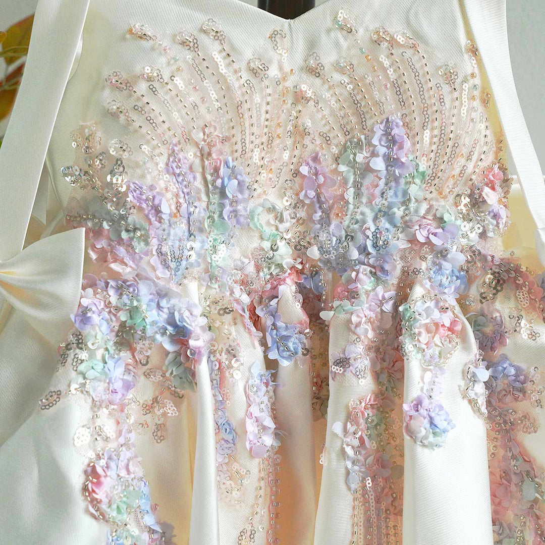 Luxury Off White Flower Girl Dress for Wedding Satin Bow Princess Party Dress J469