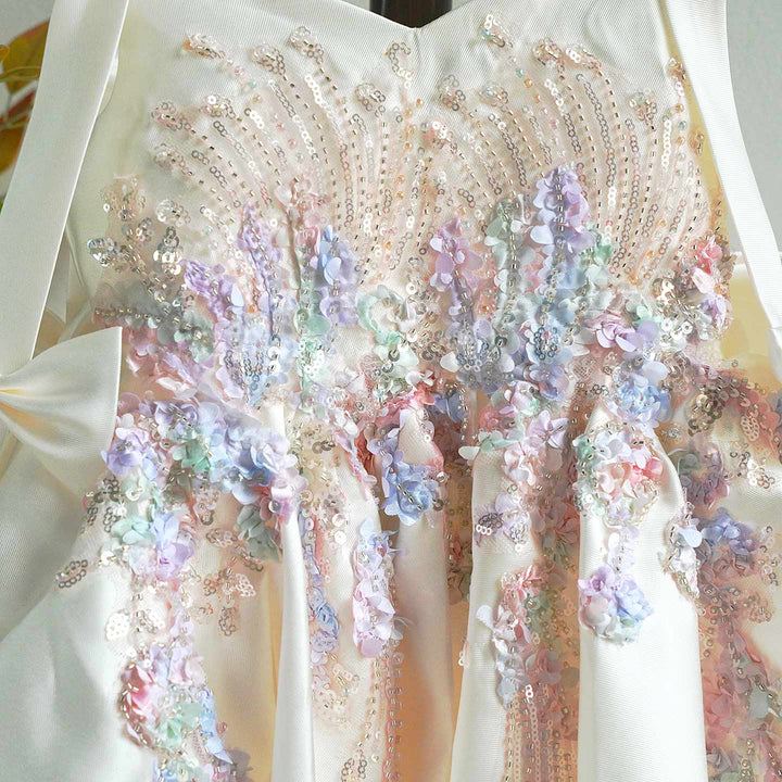 Luxury Off White Flower Girl Dress for Wedding Satin Bow Princess Party Dress J469
