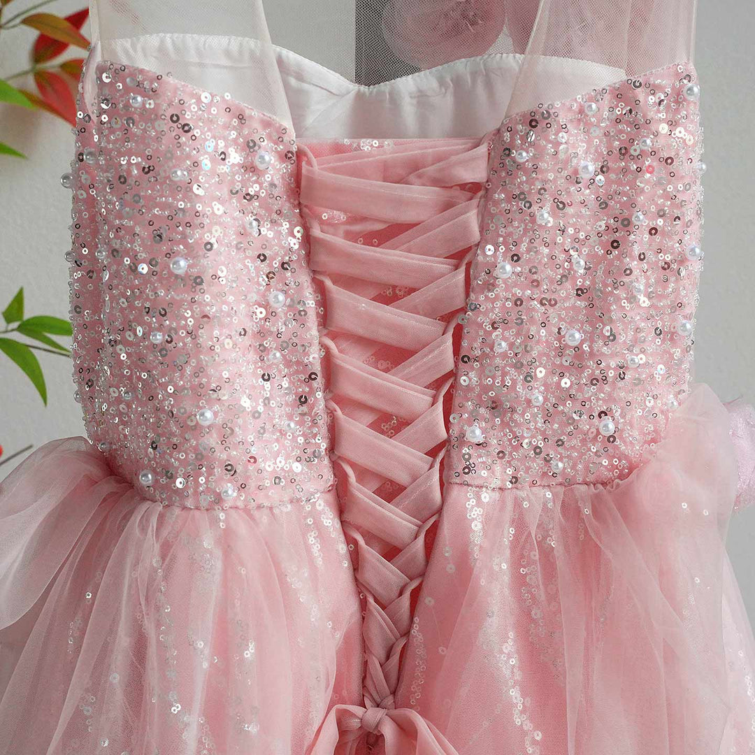 Lovely One-Shoulder 3D Flower Tulle Pink Flower Girl Dress D074