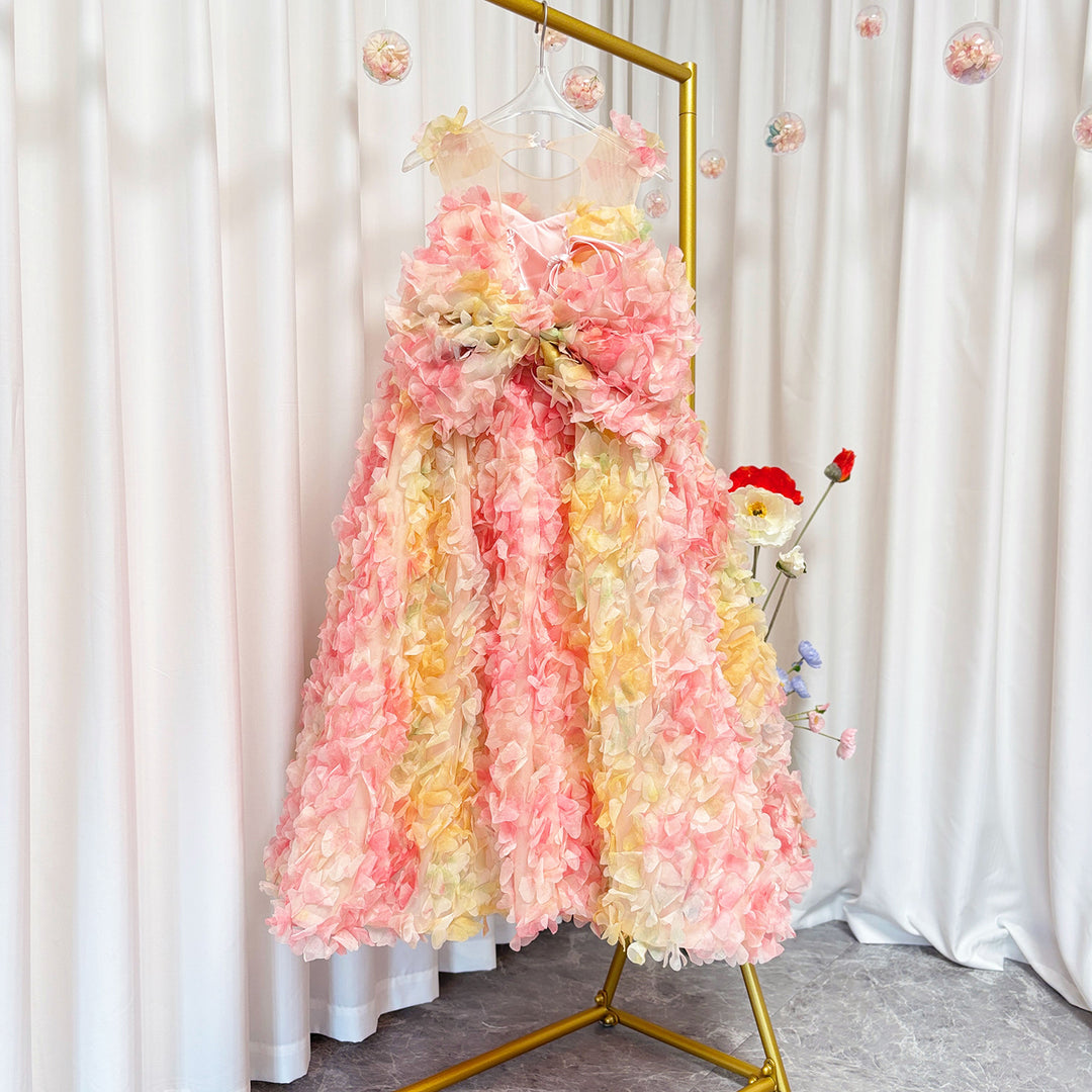 Luxury Fuchsia Flower Girl Long Dress Kids Wedding Pageant Party J288