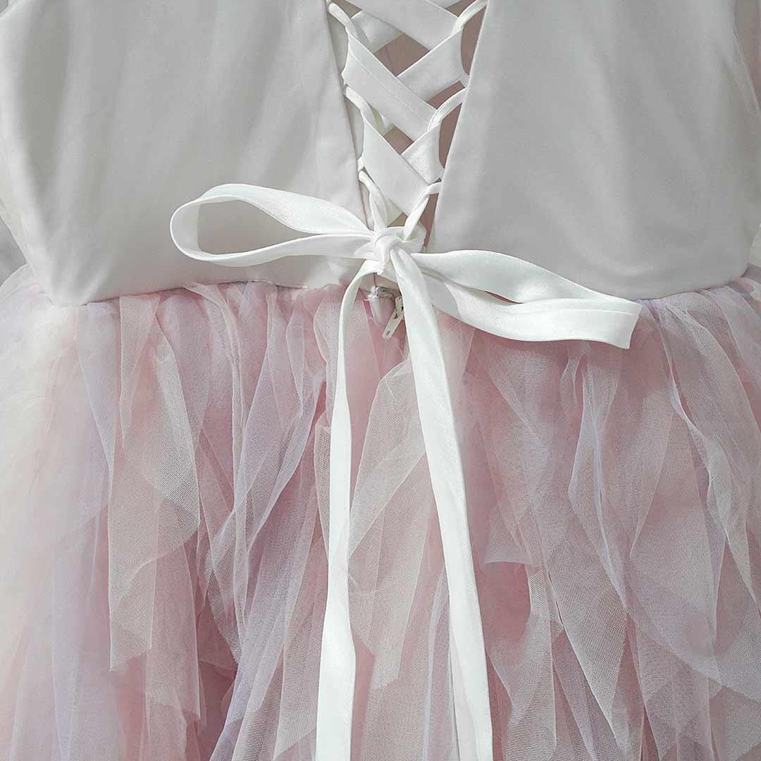 Pink Tiered Tulle Flower Girl Dress with Floral Embroidery Kids Princess Ball Gown J613