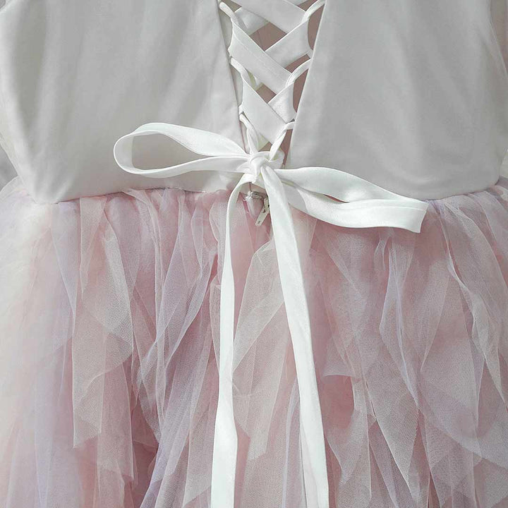 Pink Tiered Tulle Flower Girl Dress with Floral Embroidery Kids Princess Ball Gown J613