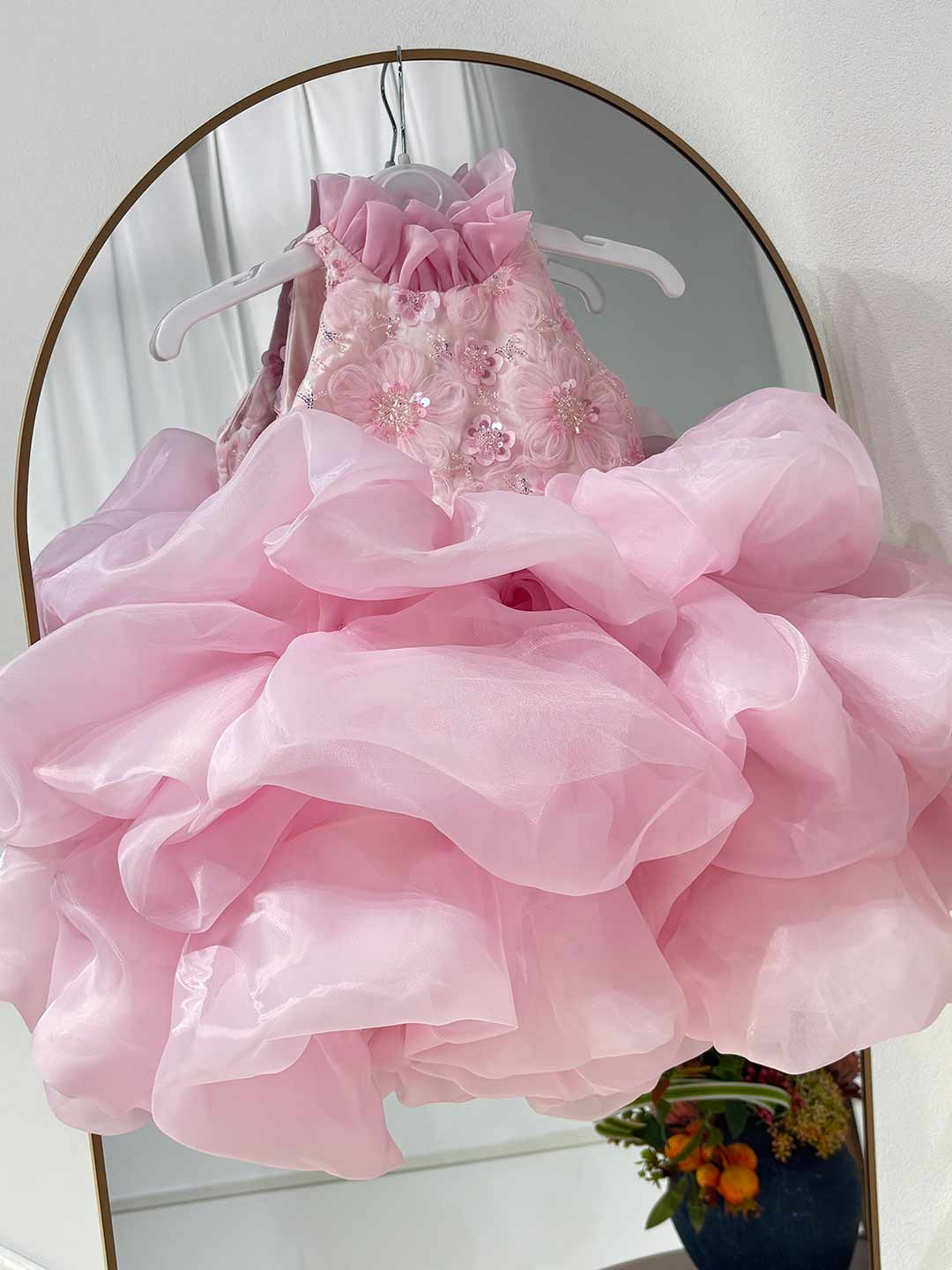 Elegant Pink Floral Princess Girl Dress for Birthday and Pageant J595