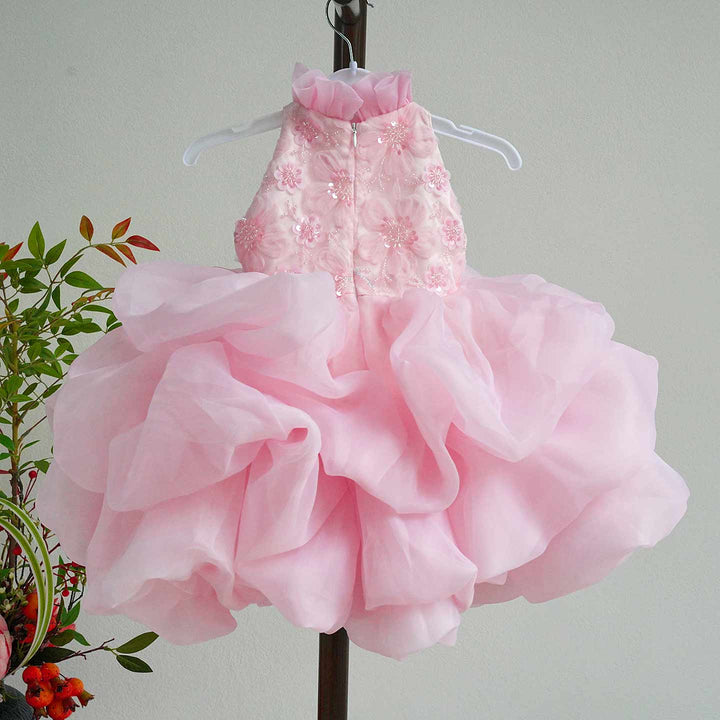 Elegant Pink Floral Princess Girl Dress for Birthday and Pageant J595