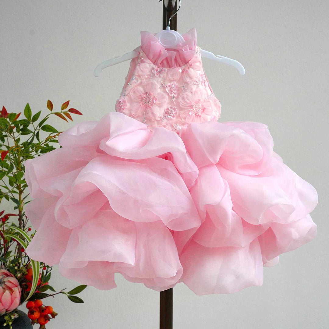 Elegant Pink Floral Princess Girl Dress for Birthday and Pageant J595