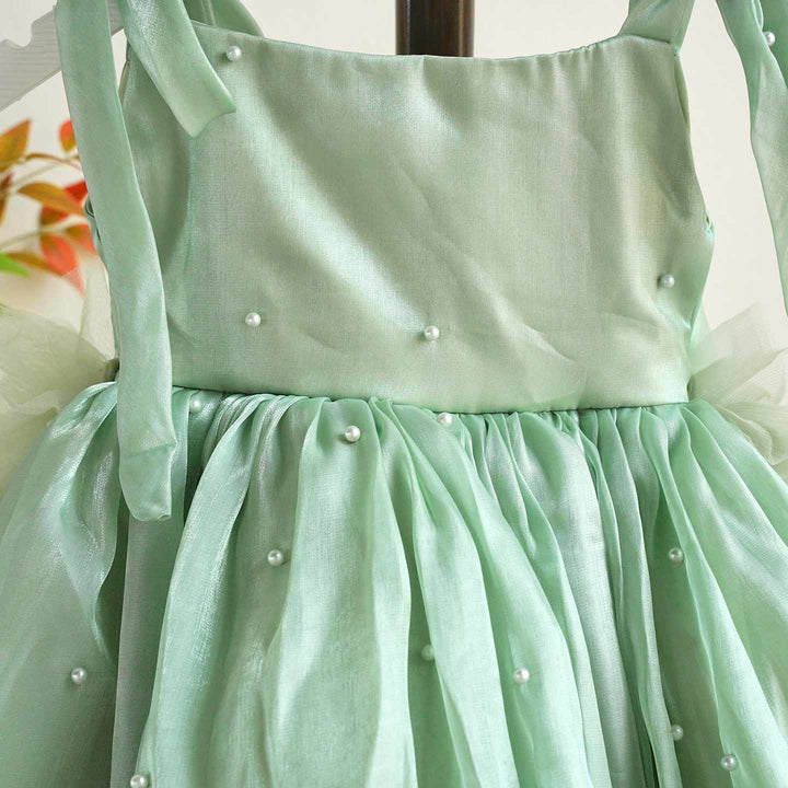 Bowed Lace Up Satin Flower Girl Dress With Trailing J546