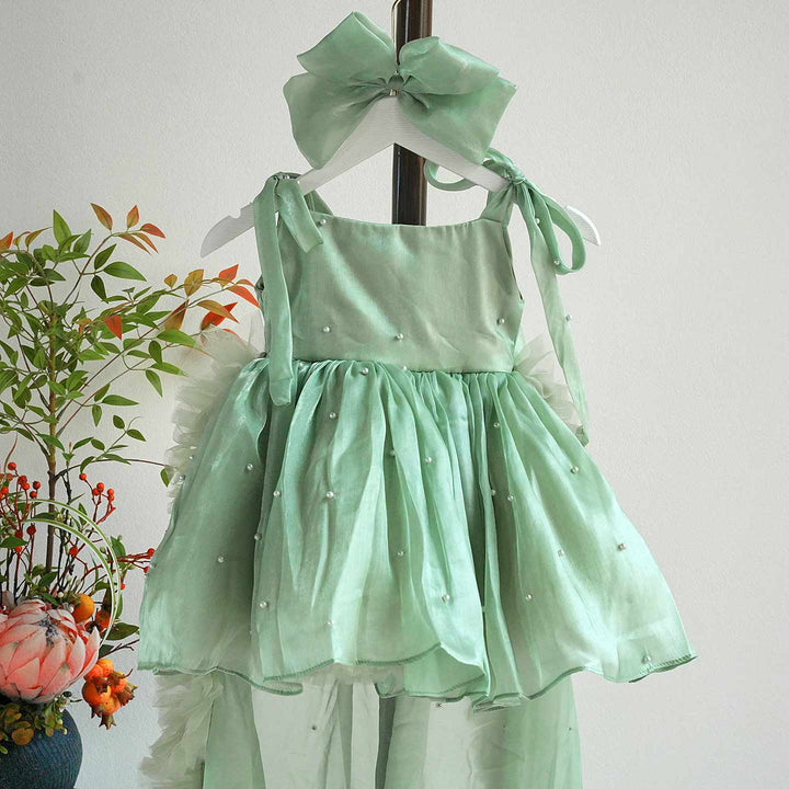 Bowed Lace Up Satin Flower Girl Dress With Trailing J546