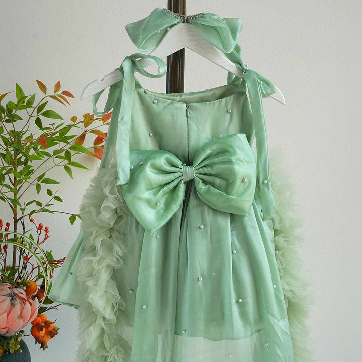 Bowed Lace Up Satin Flower Girl Dress With Trailing J546
