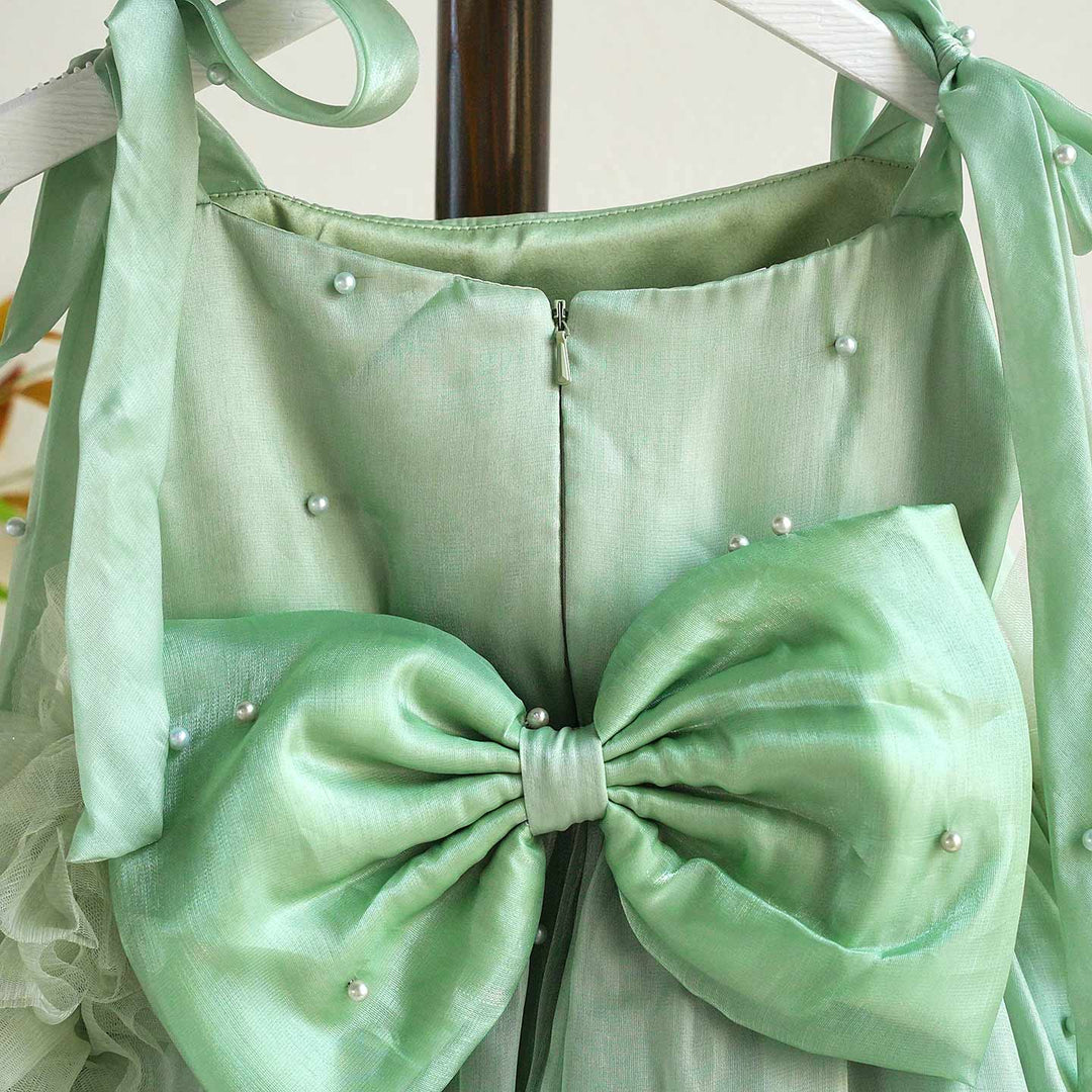 Bowed Lace Up Satin Flower Girl Dress With Trailing J546