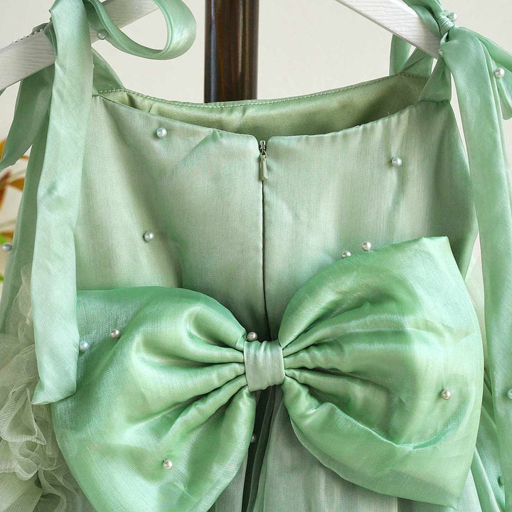 Bowed Lace Up Satin Flower Girl Dress With Trailing J546