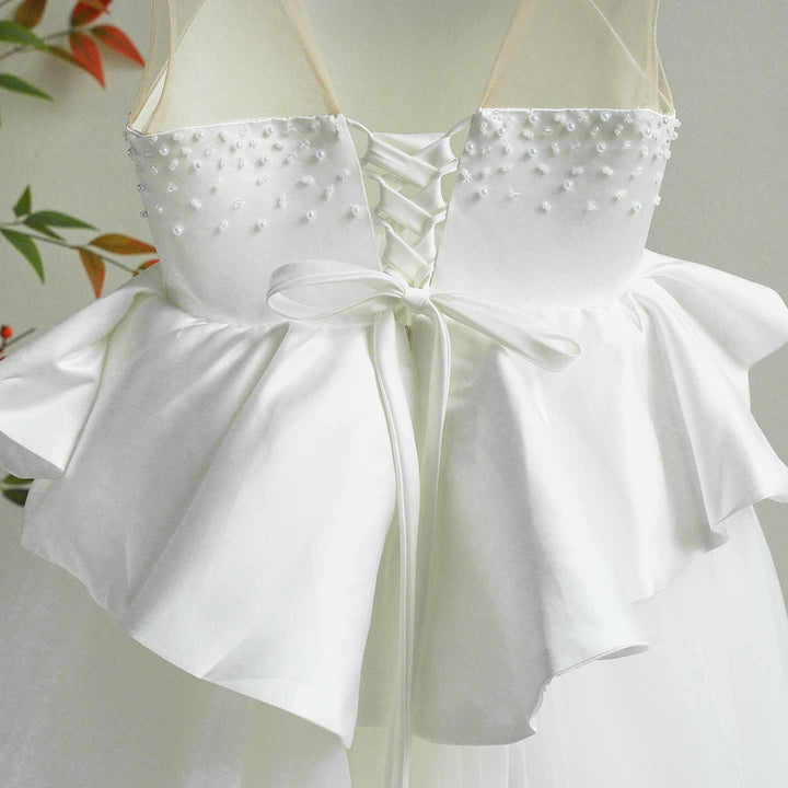 Luxury White Flower Girl Dress with Beaded Bodice and Tulle Skirt J388