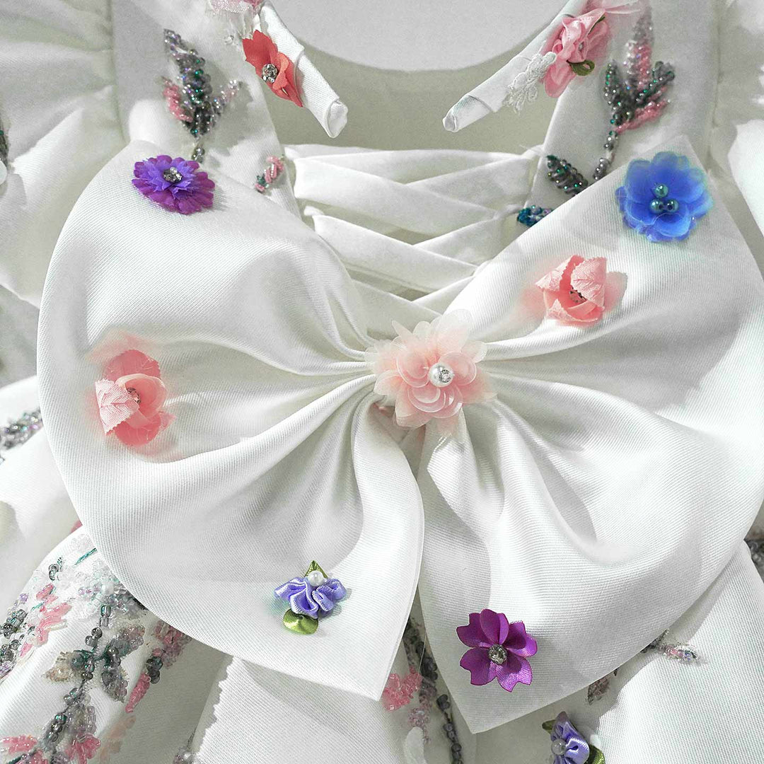 Elegant White Puffy Flower Girl Dress for Girls Wedding Party D274