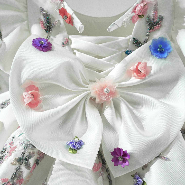 Elegant White Puffy Flower Girl Dress for Girls Wedding Party D274