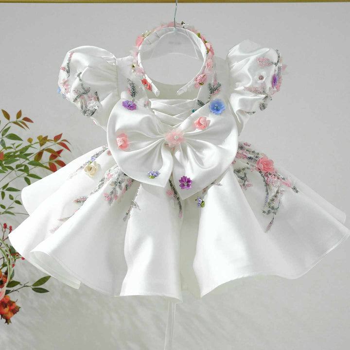 Elegant White Puffy Flower Girl Dress for Girls Wedding Party D274