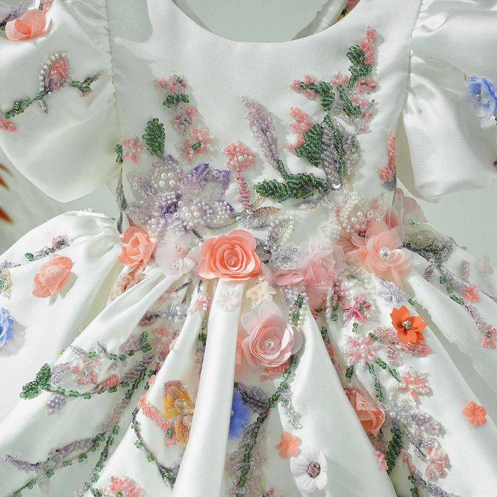 Elegant White Puffy Flower Girl Dress for Girls Wedding Party D274