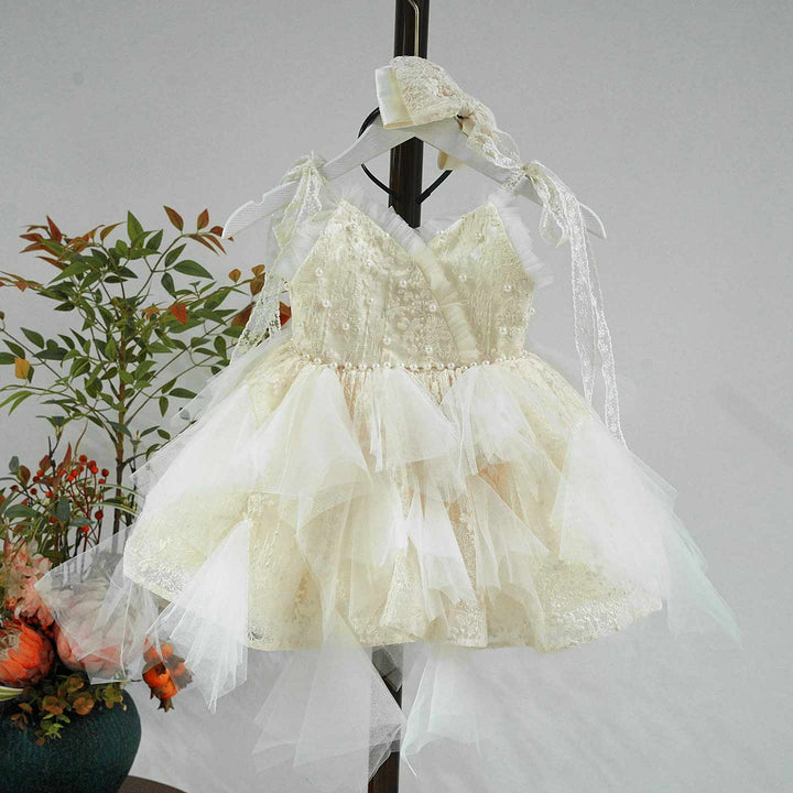 Vintage Champagne Flower Girl Dress with Floral Embroidery Toddler Girls Fluffy Tulle Wedding Ball Gown J912