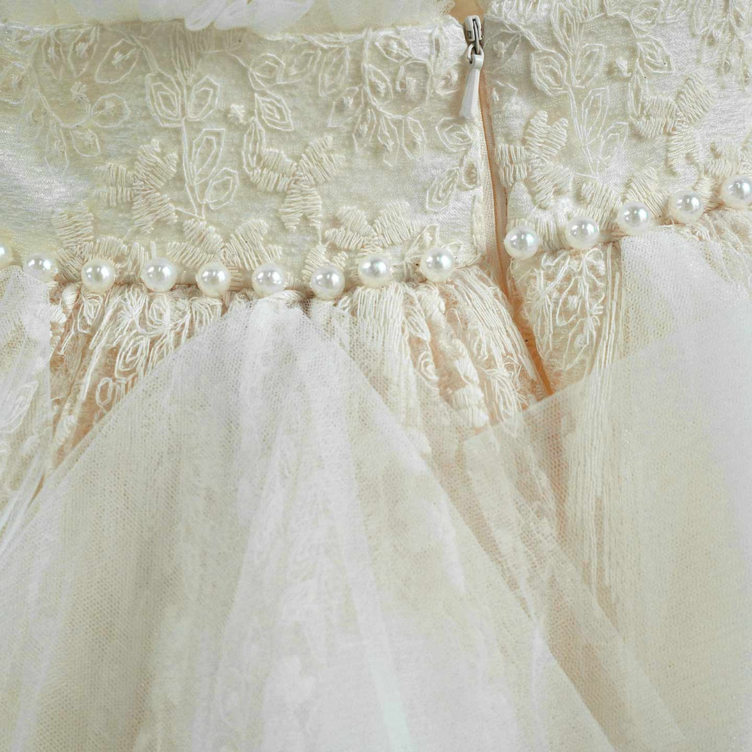 Vintage Champagne Flower Girl Dress with Floral Embroidery Toddler Girls Fluffy Tulle Wedding Ball Gown J912