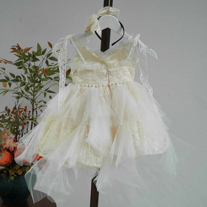 Vintage Champagne Flower Girl Dress with Floral Embroidery Toddler Girls Fluffy Tulle Wedding Ball Gown J912
