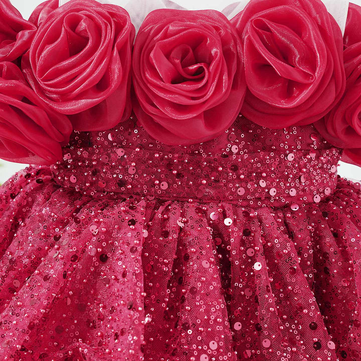 Flower Girl Dress with 3D Floral Accents Sparkling Sequins D099