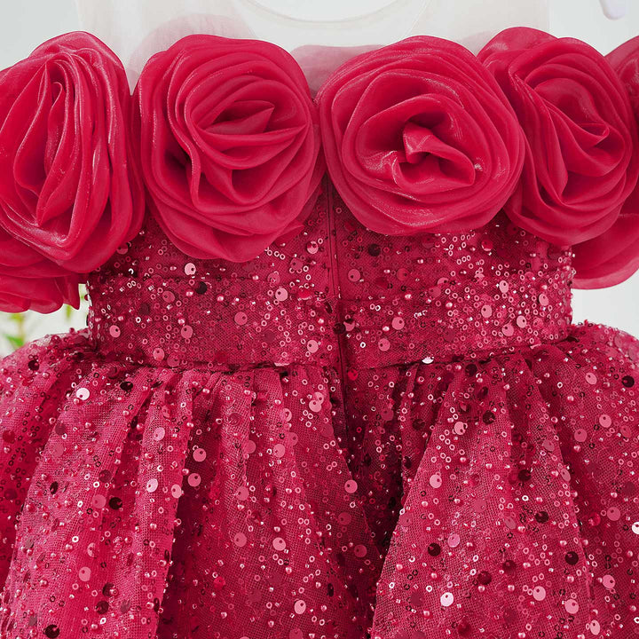 Flower Girl Dress with 3D Floral Accents Sparkling Sequins D099