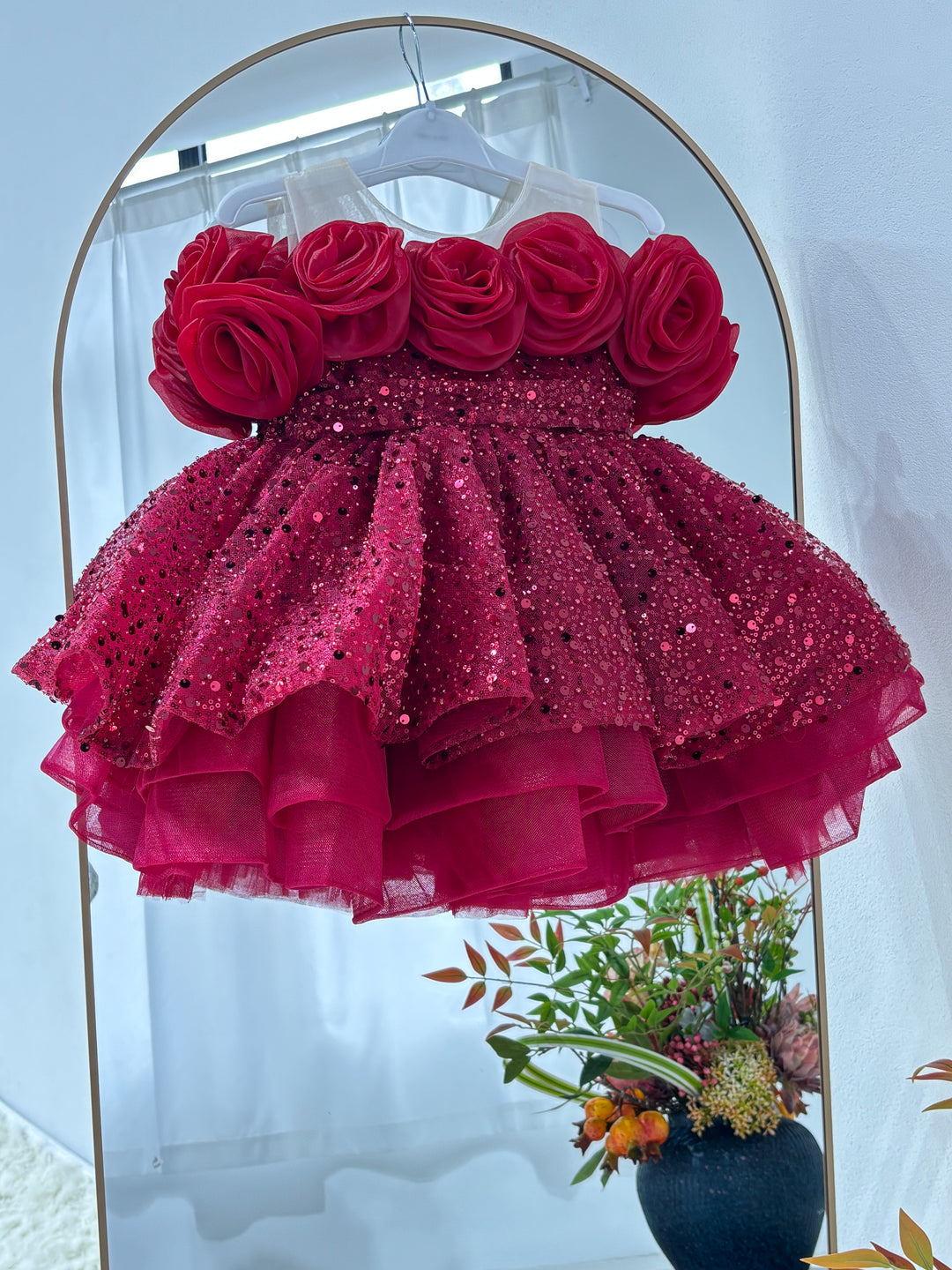 Flower Girl Dress with 3D Floral Accents Sparkling Sequins D099
