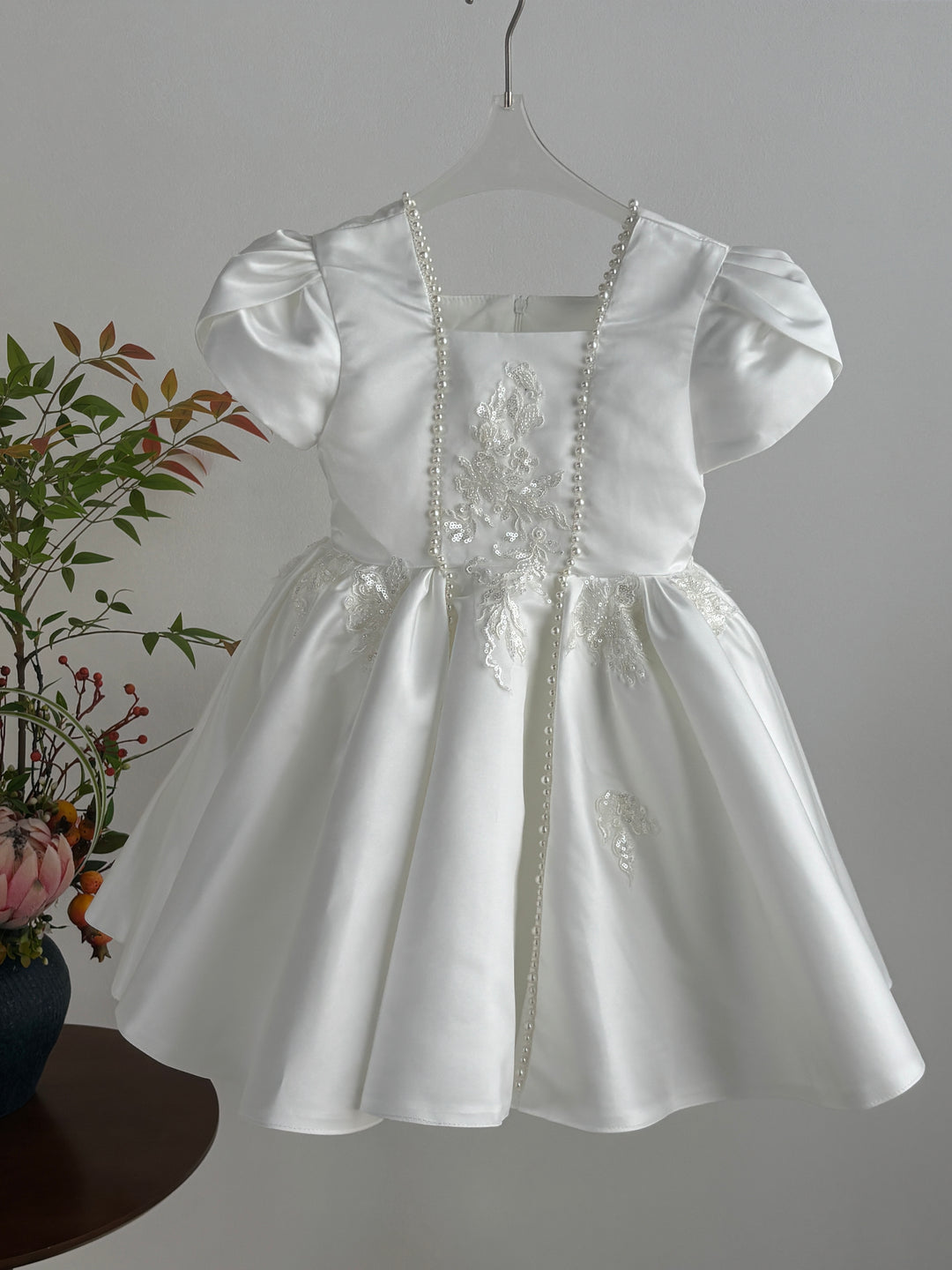 Gorgeous Satin Embroidered Girl Dress With Pearls J790