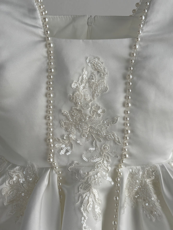 Gorgeous Satin Embroidered Girl Dress With Pearls J790