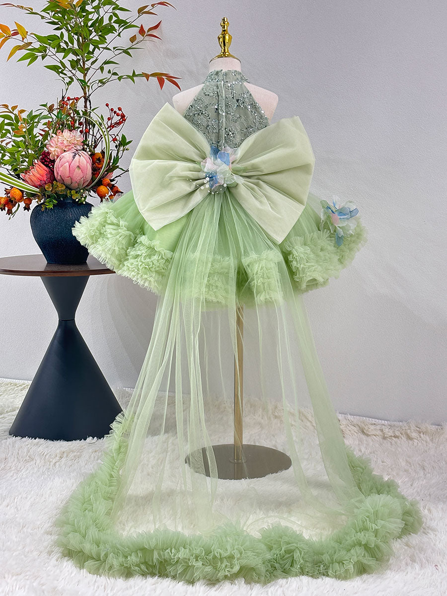 Sparkly Sage Green Princess Dress for Girls 3D Floral Party Dress J873B