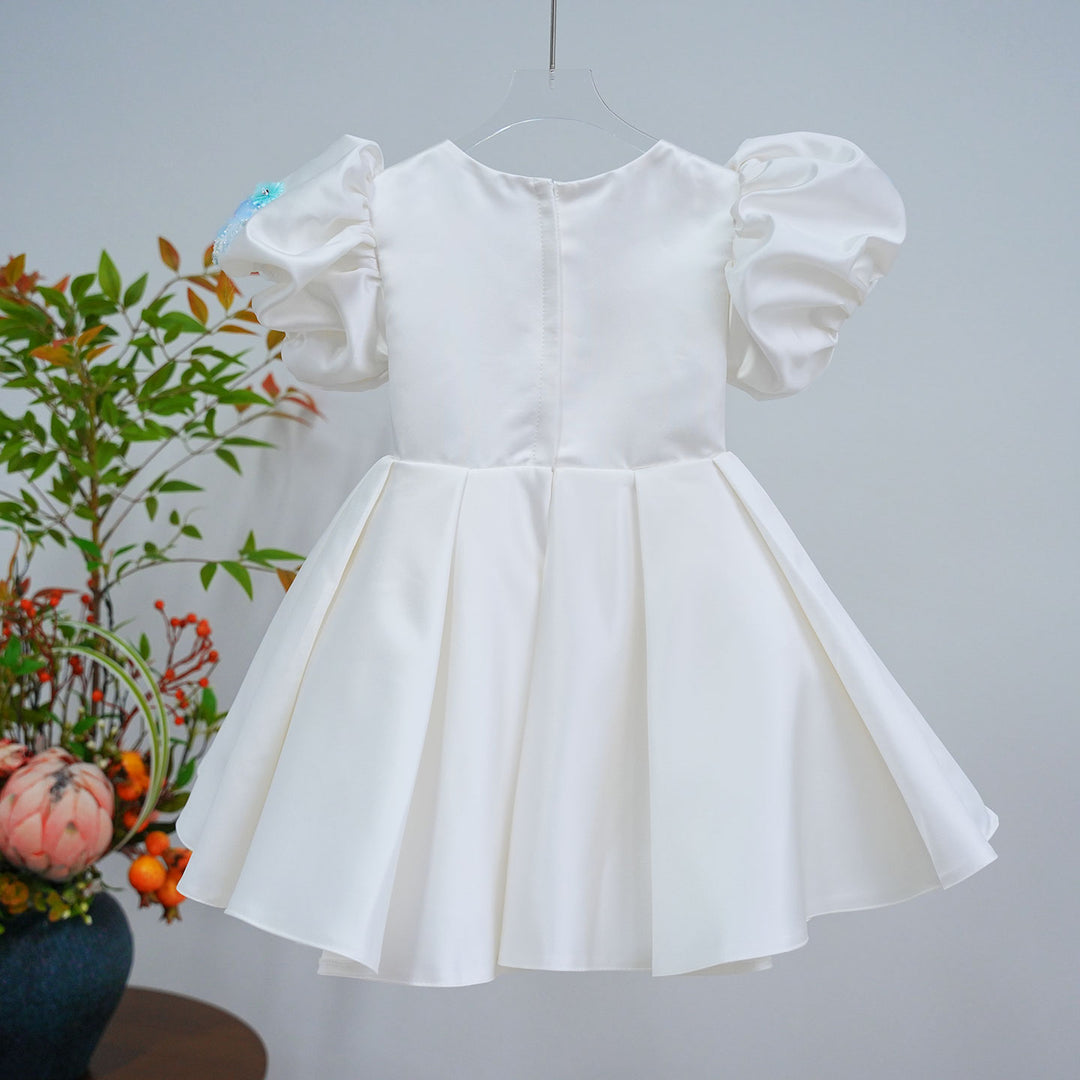 Elegant White Beaded Flower Girl Dress Princess Birthday Gown  J841