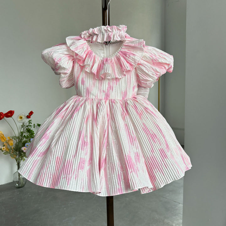 Pink Flower Girl Dress for Princess Kids 1st Birthday Party Knee Length Gown J767