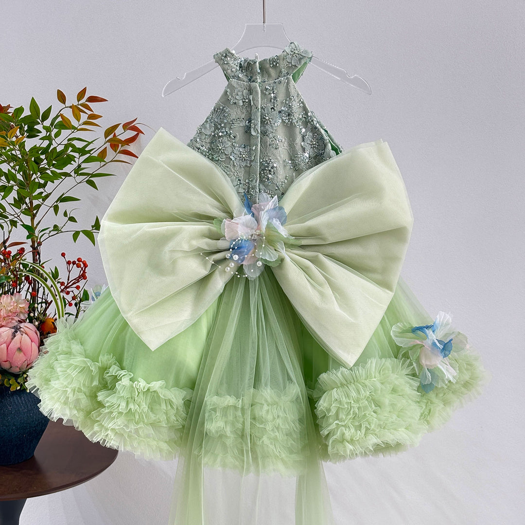 Sparkly Sage Green Princess Dress for Girls 3D Floral Party Dress J873B