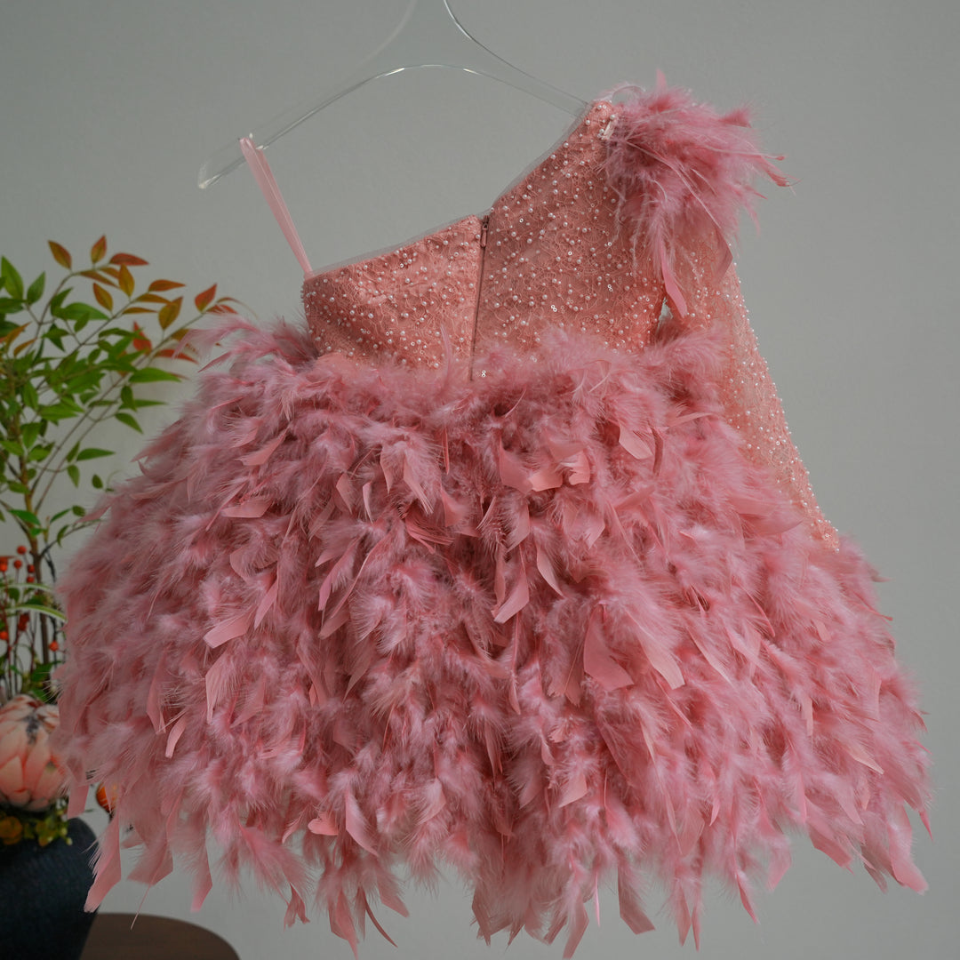 Luxury Arabic White Girl Dress Feathers Princess J394