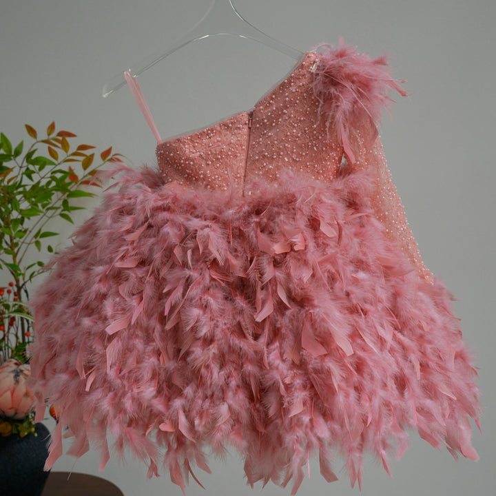 Luxury Arabic White Girl Dress Feathers Princess J394