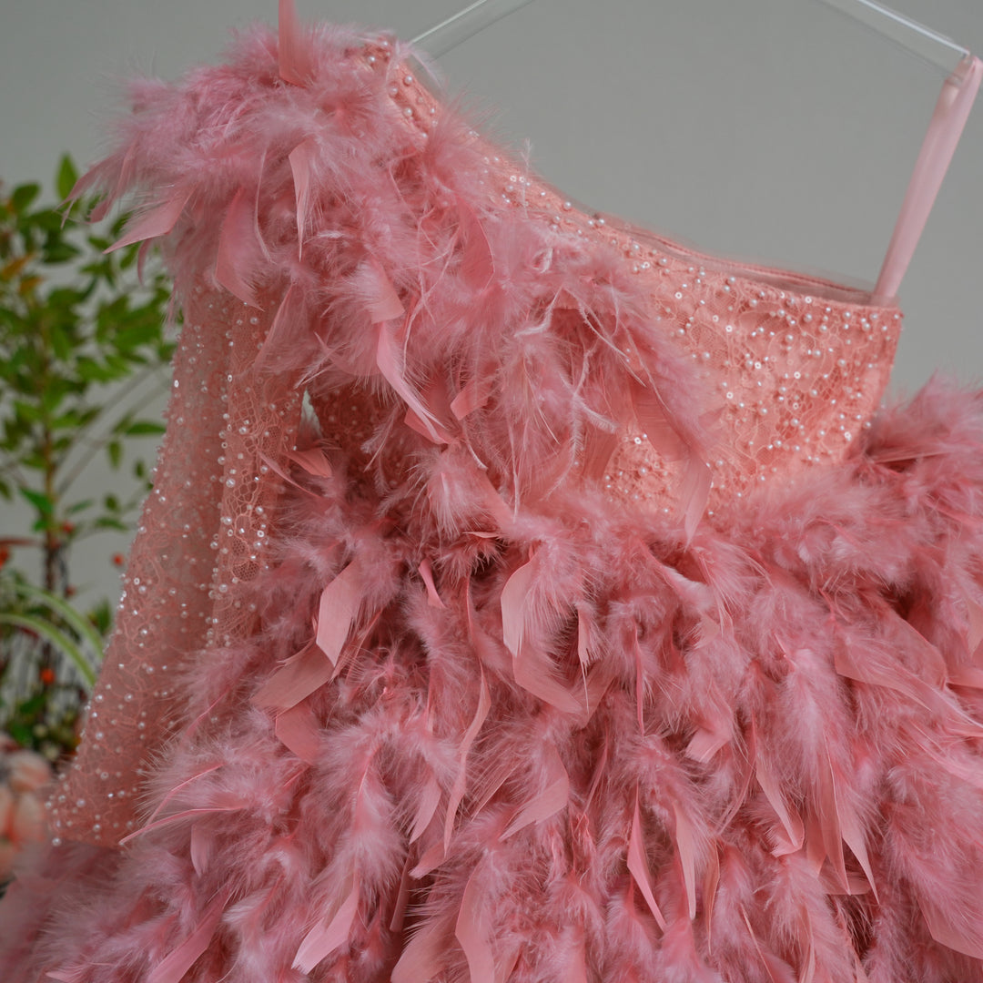 Luxury Arabic White Girl Dress Feathers Princess J394