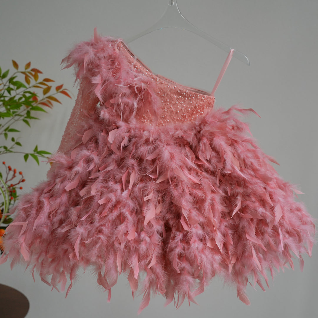 Luxury Arabic White Girl Dress Feathers Princess J394