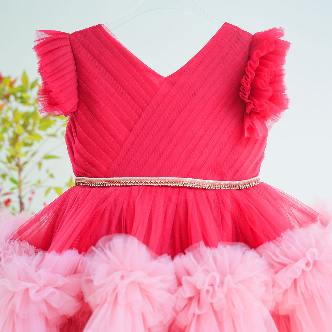 Elegant Fuchsia Flower Girl Dress for Wedding Party Puffy Tulle Princess Dress M013