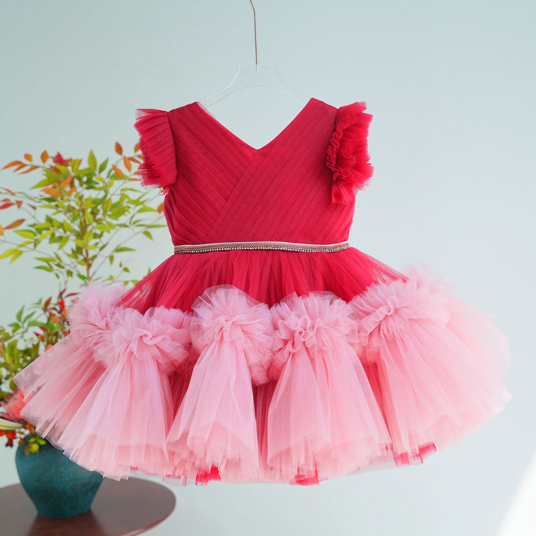 Elegant Fuchsia Flower Girl Dress for Wedding Party Puffy Tulle Princess Dress M013