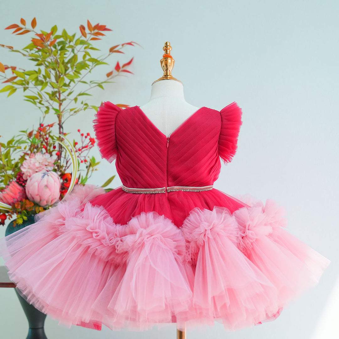 Elegant Fuchsia Flower Girl Dress for Wedding Party Puffy Tulle Princess Dress M013