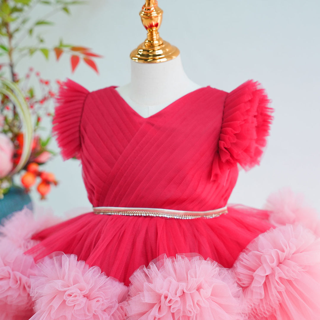 Elegant Fuchsia Flower Girl Dress for Wedding Party Puffy Tulle Princess Dress M013