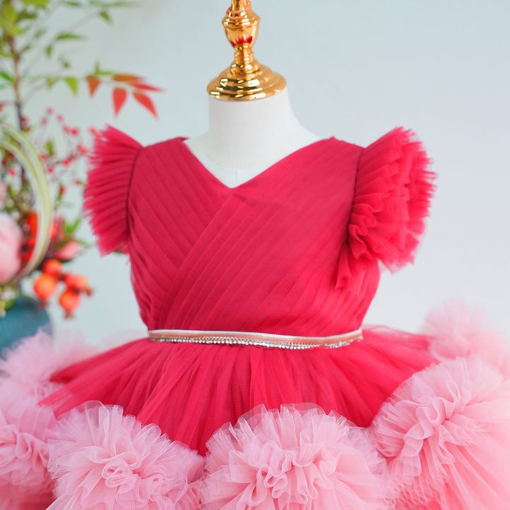 Elegant Fuchsia Flower Girl Dress for Wedding Party Puffy Tulle Princess Dress M013