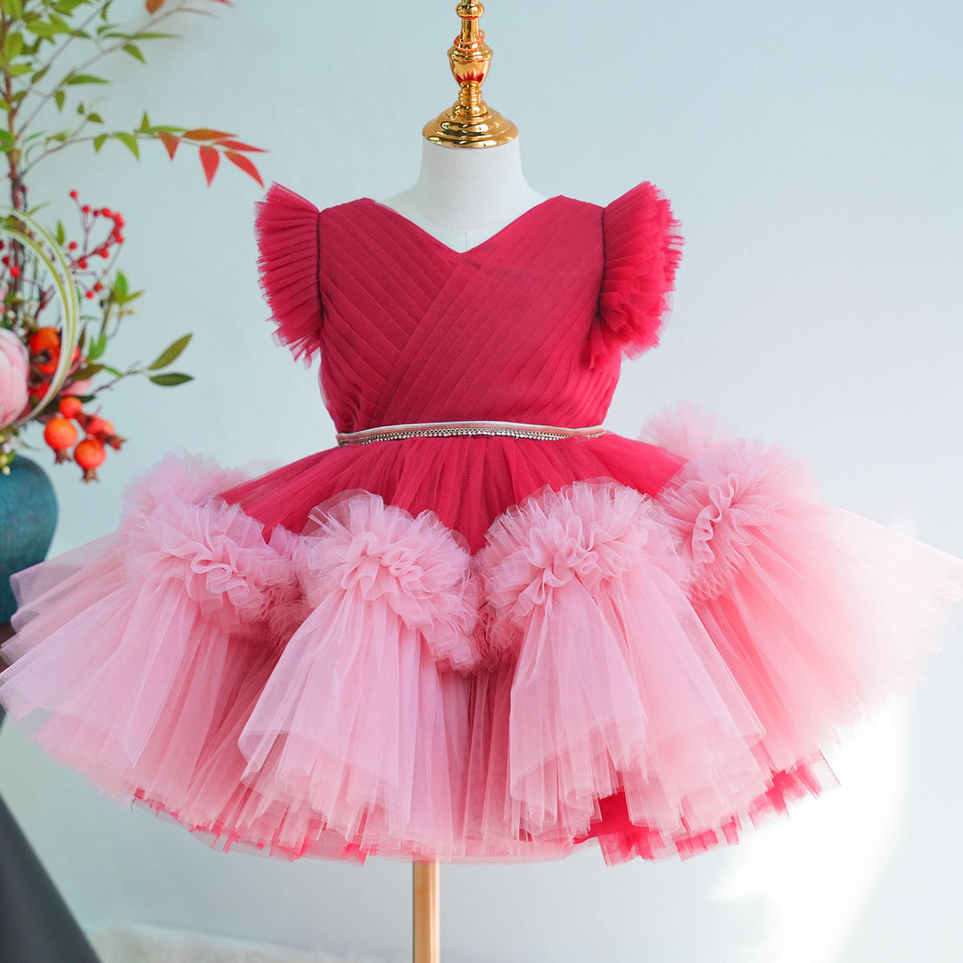 Elegant Fuchsia Flower Girl Dress for Wedding Party Puffy Tulle Princess Dress M013