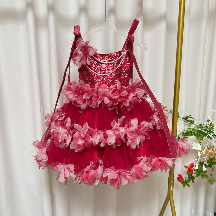 Luxury Knee Length Flower Girl Dress For Birthday Party Gown J428